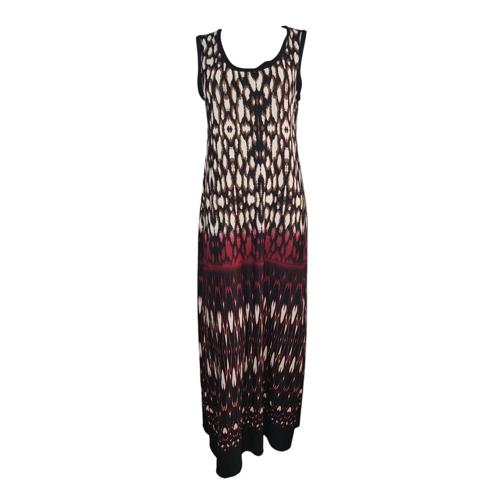 Hayley Matthews Dress Womens Size L Large Black Red Maxi Ikat Animal Stretch